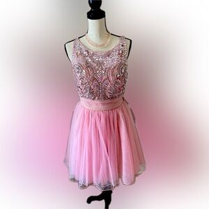 Sherri Hill NWT Stunning Pink Beaded Cocktail Dress with Full Skirt